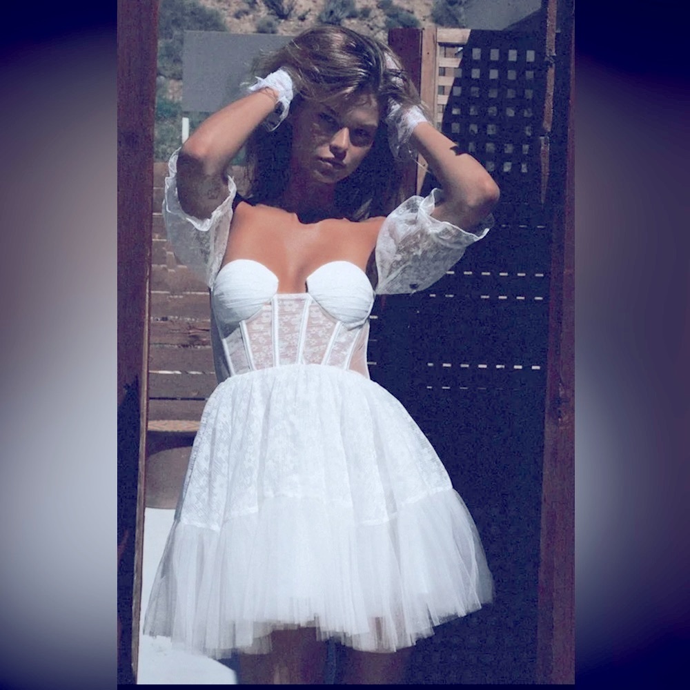 (Last 2)❣️White boho mini lace off festival shoulder dress - Picture 5 of 8
